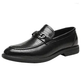 Casual Shoes Summer Breathable Men's Loafers Work Hollow Genuine Leather Soft Bottom Slip On Comfortable Business Male