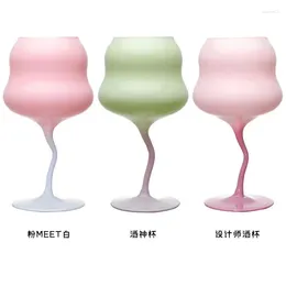 Wine Glasses INS Luxury S Quite Red Cup Lead-free Glass Crooked Colour Creative Goblet Cherry Blossom Powder Set