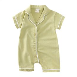 Baby Pyjamas Summer Sleepwear For Girls Costume Boy Bomulls Kort ärm Jumpsuit Spädbarnskroppar S 6 18 till 24 månader 240325