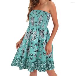 Casual Dresses Women Resort Dress Elastic Bust Bohemian Floral Printed Off Shoulder Summer For A-line Knee Length Vacation