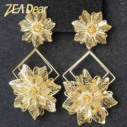 Dangle Earrings ZEADear Jewellery African Big Flower Hanging 18K Gold Plated Copper For Italian Dubai Wedding Party Bridal Gifts