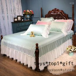 Bedding Sets White Ruffled Skirt 4 Corners Bed Pink Green Sheet Set Pillowcase For Girl