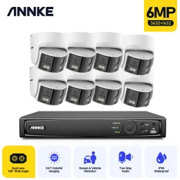 System ANNKE 180° Panoramic Security Camera System Kits 265+ 6MP Dual Lens 2.8MM IP Camera POE CCTV Video Surveillance Outdoor Camera