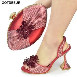 Dress Shoes Latest Women Matching And Bag Set Decorated With Rhinestone Woman Heels For Party Wedding High