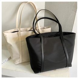 Simple Solid Color Shoulder Bag Handbag Oxford Tophandle Female Large Capacity Shopping Street Zipper Bags for Women 240329