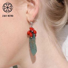 Dangle Earrings Vintage For Women Jewelry Green Leaf Drop Earring With Read Bean Beads Wholesale Red Pendientes 2024 Goth