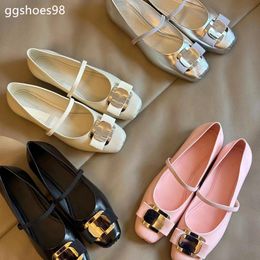 Mary Jane Straight Tape Small Leather Shoes new Flat Ballet Shoes Silver Square Head Bow Line With Shallow Mouth Single Shoes Fashion all Match Dance Shoes Size35-42