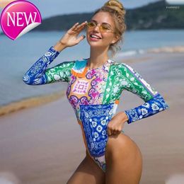 2024 New Fashion Designer Sexy Bikini Sets Cheap Womens Womens Long-sleeved Sunscreen Swimsuit Printed One-piece Multicolor Backless Flower