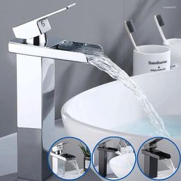 Bathroom Sink Faucets Faucet Waterfall Basin Black/Chrome Single Hole Cold& Water Tap Lavatory Deck Mount