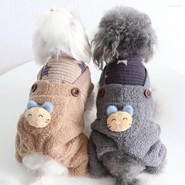 Dog Apparel Winter Jumpsuits O Neck Button Design Puppy Costume Back Cartoon Kitten Striped Fabric Pet Clothes Lovely Warm