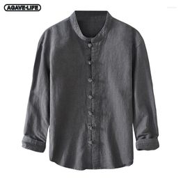 Men's Casual Shirts Pan-button Ramie Men Spring Autumn Long-sleeved Cotton Linen Shirt Chinese Style Top Youth Loose