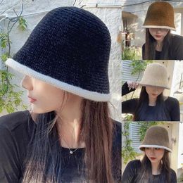 Berets Knitted Women Bucket Hat Lamb Fleece Thick Winter Warm Fisherman Girls Men Cap Panama Dome Basin Wind E8Q1