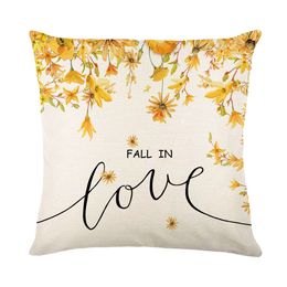 Pillow Covers 18X18 Inch Autumn plant flower pillow case Letter Decorative Square Pillow Cases Holiday Party Home Decor Linen Throw Pillows for Bedroom Sofa Couch