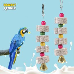 Other Bird Supplies Cage Toy Mineral Molar Stone Chewing Flower Shape Hanging Type With Bells Sounding For Parrot Accessories