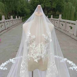 Wedding Hair Jewelry Wedding Hair Jewelry Long Lace Decal Mandala Veil 1 Layer 3 M 4M 5M Cathedral Length Luxurious Bridal Accessories 231219 L240402