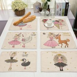 Table Mats 2Pcs Cute Girl Cotton Linen Pad Pattern Kitchen Placemat Kawaii Bowl Cup Mat Dining 30x40cm Home Decor