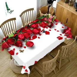 Table Cloth Red Rose Flower Plant Pattern Tablecloth Oxford Rectangular Kitchen Cover Home Party Wedding Decor Nappe De