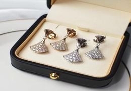 brand luxury skirt designer earrings stud for women 18K gold love heart pink shining crystal diamond pendant clovers earring earin6635904