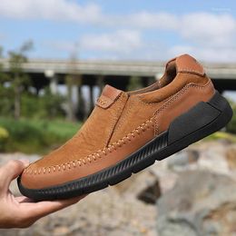 Casual Shoes Genuine Leather Mens Formal Lofers Slip On Moccasins Outdoor Male Driving Comfy Non-Slip Hiking