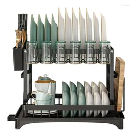 Kitchen Storage Dish Organiser Rack Rust Prevention Drainer With Cup Holder Portable Space-Saving And Utensils