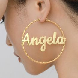 Other Custom Name Twisted Earrings Women Personalized Stainless Steel Hoop Earring Bold Funky Hypoallergenic Custom Dangling Jewelry