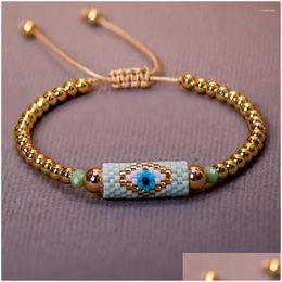 Beaded Strand Miyuki Woven Evil Eye Bracelet Handmade Bohemian Bead Ladies Boho Style Summer Pink For Women Fashion Jewellery Men Drop Dhtcz