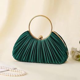 Shoulder Bags Vintage Temperament Pleated Evening Bag Elegant Retro Fashion Green Beige Round Circles Handbag For Women Wedding Party Clutch