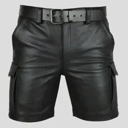 Men's Shorts Summer Streetwear Trend Men PU Faux Leather With Pockets Nightclub Wear Casual Fashion Medieval Punk Costumes 5XL