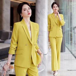 Women's Two Piece Pants Casual Business Blazer And For Women Formal Pant Sets Yellow Green Outfits Office Professional Suit 2