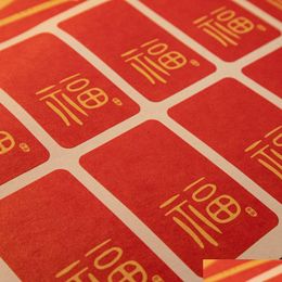 Chinese Style Products 50 Stickers/Pack New Years Blessing Square Spring Festival Kraft Paper Stickers Red Gift Envelope Goods Decorat Dhyul