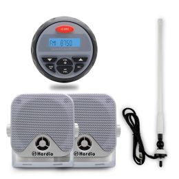 Players Herdio 4" Waterproof Marine Gauge Bluetooth Stereo Audio FM AM Radio Boat ATV UTV+2pcs Heavy Duty Marine Box Speakers+Antenna