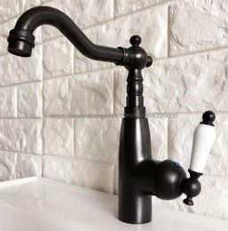 Bathroom Sink Faucets Black Oil Antique Brass Ceramic Handle Faucet Vessel Mixer Tap And Cold Bnf373