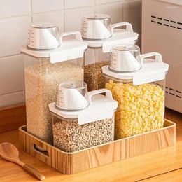 Storage Bottles With Measuring Cup Plastic Tank Moisture-proof Airtight Cereal Container Refillable Transparent Kitchen Items