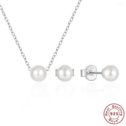 Stud Earrings AIDE 925 Sterling Silver Round White Pearl Jewellery Set Pendant Necklace For Women Gift 18k Gold Colour Fine