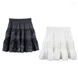 Skirts Women Lace Patchwork Mini Pleated Skirt Casual Highs Waist Ruffle Tiered