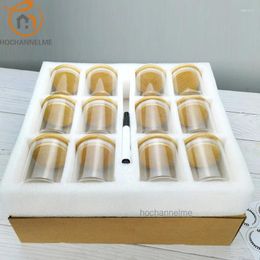 Storage Bottles Glass Kitchen Jars With Bamboo Cover Seasoning Airtight Container Condiments Organiser 6.5x8cm 12 Pcs