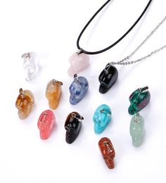 Natural Crystal Rose Quartz Stone Pendant Carved Skull Heads Shape Necklace Chakra Healing Jewellery for Women Men9633761