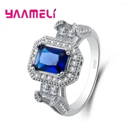 Cluster Rings Fast Big Dark Blue Rectangle Stone 925 Sterling Silver Needle Ring For Women Engagement Fashion Jewelry
