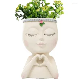 Vases Head Flower Pot Plant Pots For Succulents Resin Girl Planter Succulent Garden Statue With Drainage