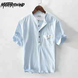 Men's Casual Shirts Fashion Summer Men Beach Breathable Top Stand Collar Cotton Linen Pullover Short Sleeve Shirt Simple Clothes