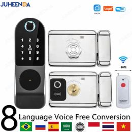 Lock Biometrics Fingerprint Tuya WIFI Electronic Smart Door Lock Fechadura Password Lock ICCard Security Home Metal Gate Door Lock