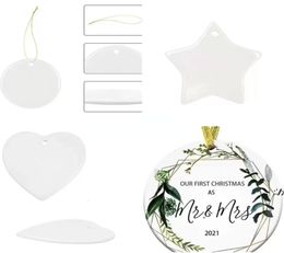 NEW 3inch Sublimation Blank White Chirstmas Engaged Customised Ornament Round Heart Circle Star Shape Ceramic Xmas Tree Decor 1970968