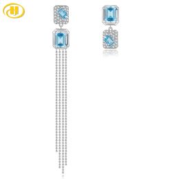 Earrings Natural Sky Blue Topaz Sterling Silver Drop Earrings 7.5 Carats Genuine Topaz Special Unique Design S925 Women Fine Jewellery