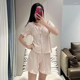 Home Clothing Spring Sleepwear Pajamas Set Women Short Sleeve Shirt Shorts Sleep Suit Silky Satin Nightsuits Clothes