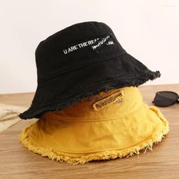 Berets Simple Sport Letter Cotton Sunshade Soild Colour Bucket Hat Korean Style Cap Female Fashion