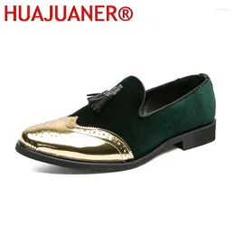 Casual Shoes Green Suede Golden Tip Loafers Men Tassel Slip-on Soft Leather Walking Nubuck