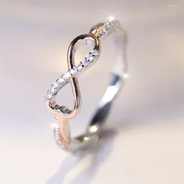 Wedding Rings Simple Trendy 8 Shape Infinity Ring White Zircon Engagement For Women Rose Gold Silver Colour Band Two Tone Jewellery