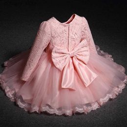 Girl's Dresses Baby Girls Dress 1 2 Year Birthday Bowknot Tutu Christening Gown Newborn Infant 0-24 Month Princess Baptism One Shoulder Clothes L240402