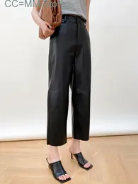 Women's Pants Leather For Fall Winter High Waist Fashion Straight Office Ladies Chic Ankle Length Pu