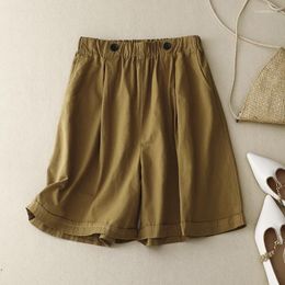 Women's Pants Cotton Linen High Waist Wide Leg Shorts Summer Korean Style Loose Plus Size Fashionable Elegant Casual